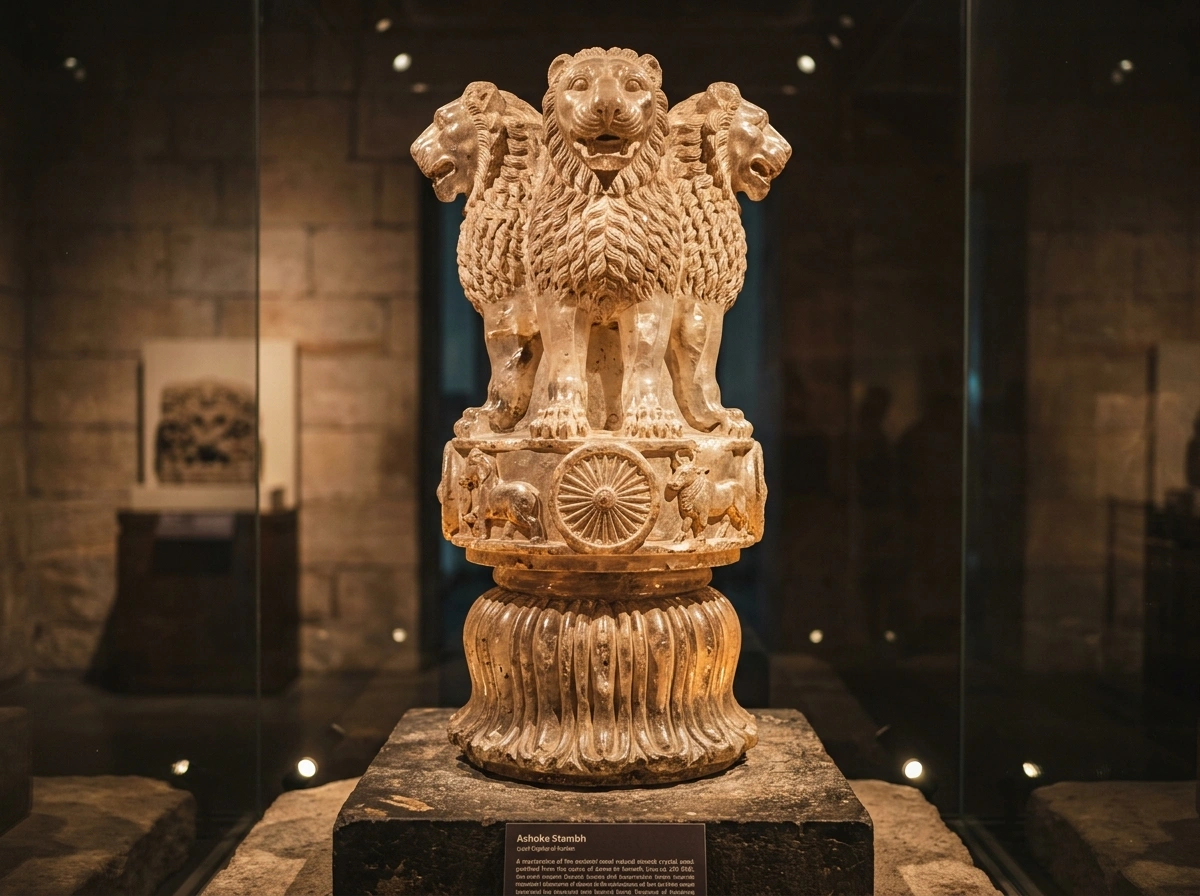 Ancient Crystal Ashoka Stambh Sculpture
