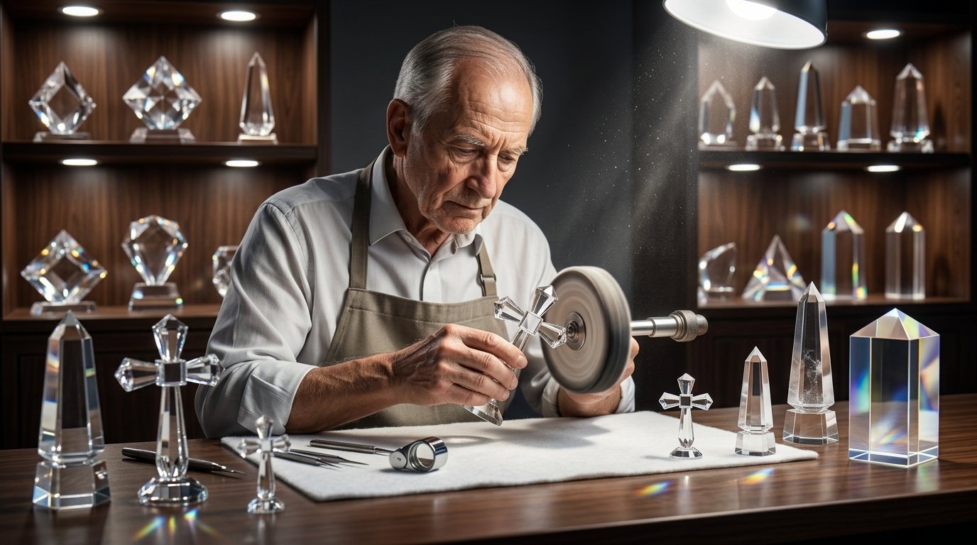 Master Artisan Hand-Polishing Optical Quartz Crystal