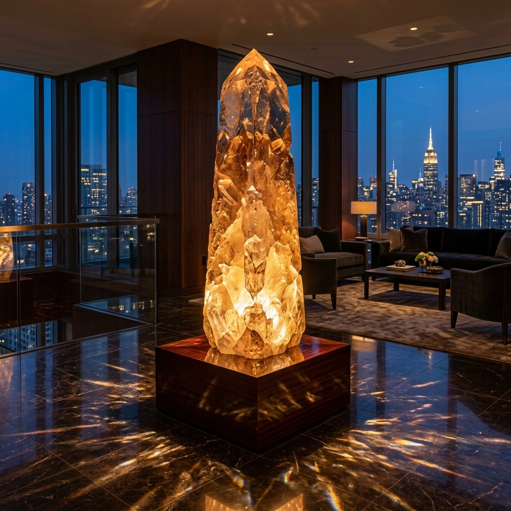 Radiant Crystal Obelisk in Luxury Salon