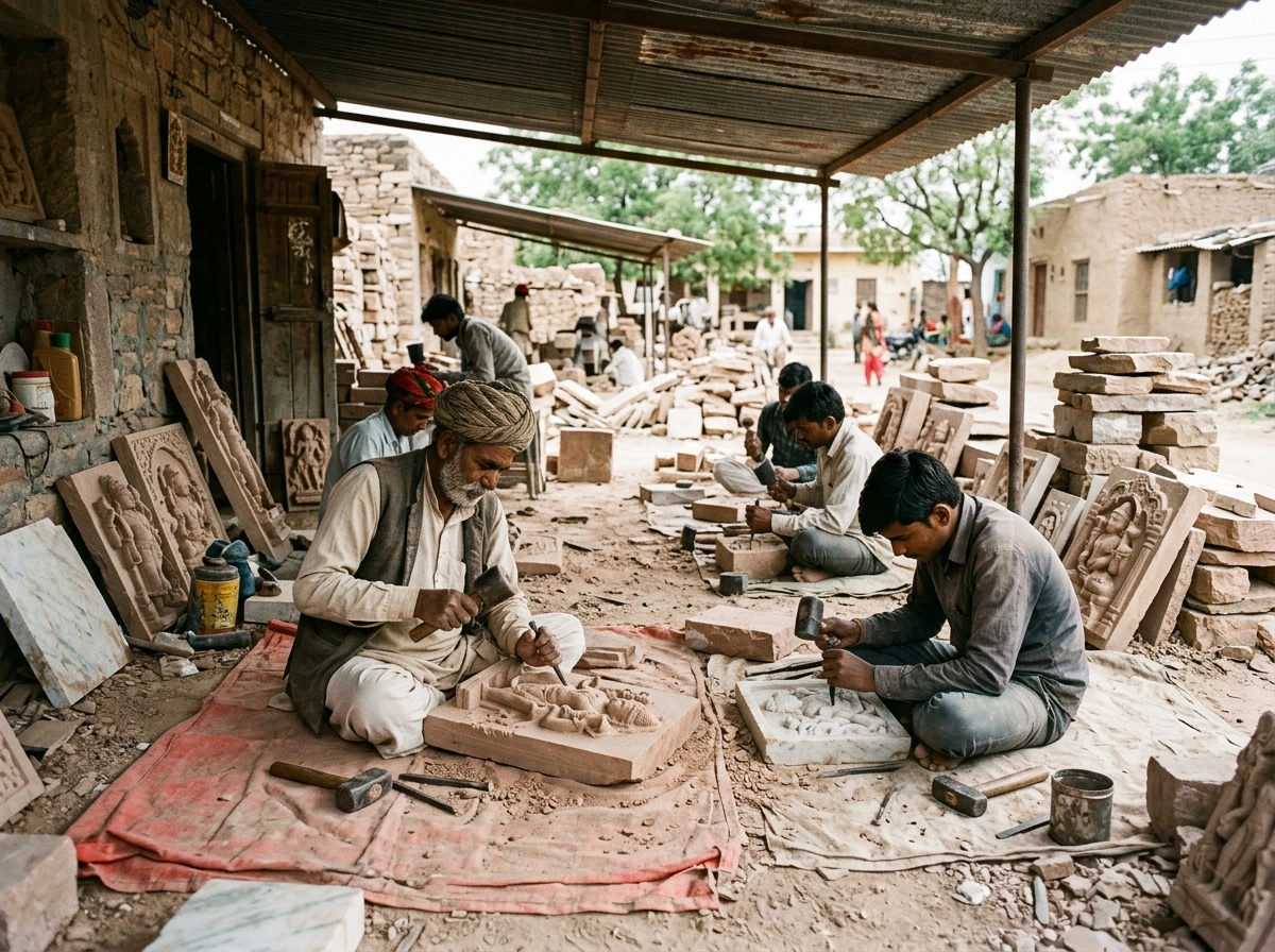 Traditional Indian Village Stone Carving Atelier