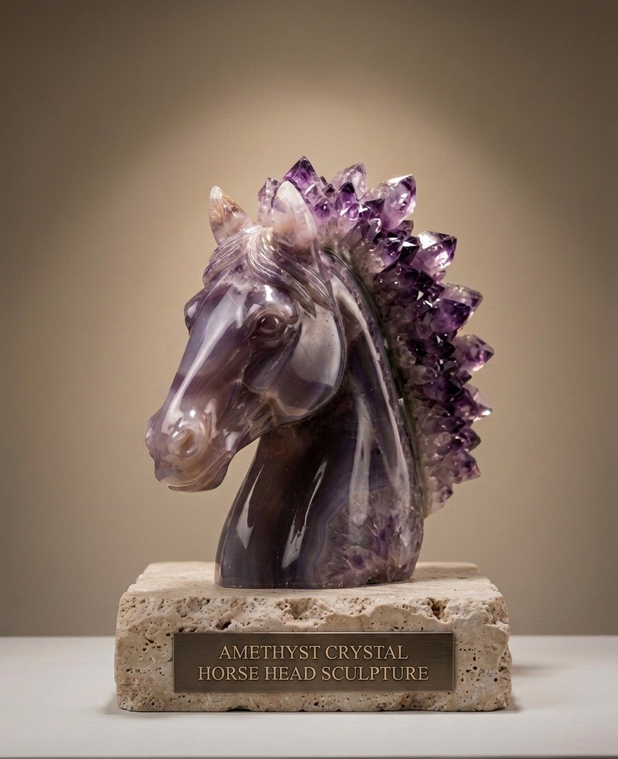Amethyst Crystal Horse Head Sculpture
