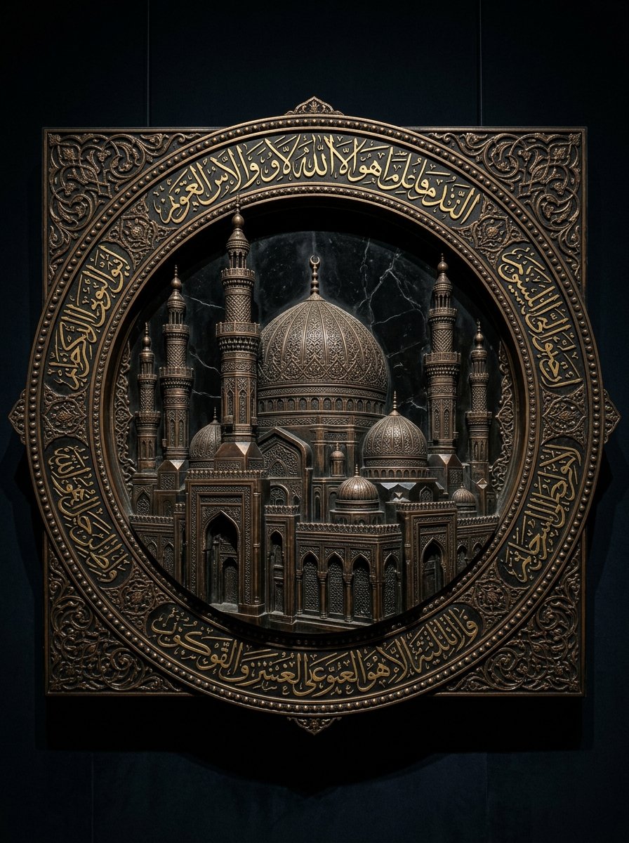 Al-Haram Grand Mosque 3D Gold & Lapis Bas-Relief